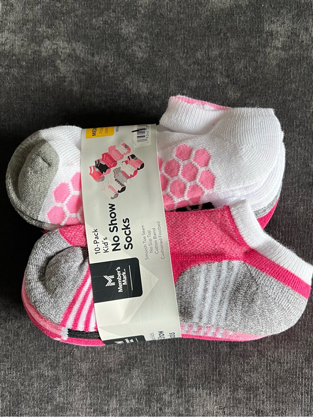 NWT Members Mark 10-Pack Kid’s No Show Socks Size Medium